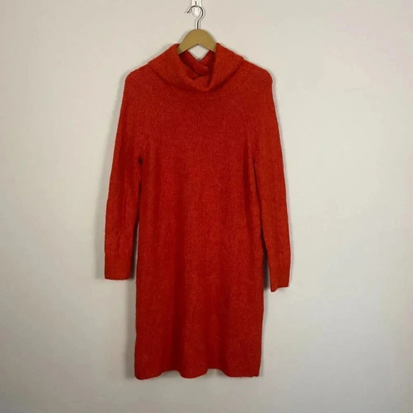 Ann Taylor LOFT Orange Cowl Neck Sweater Dress - Picture 3 of 14